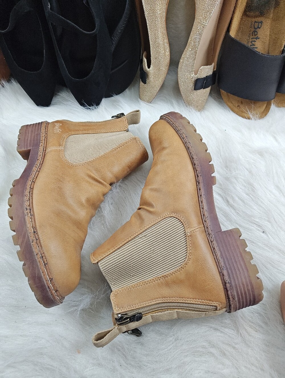 Blowfish Malibu Chillin Chelsea Boots Tan Purple Vegan Leather Dual Zip Women 8 - Picture 8 of 10